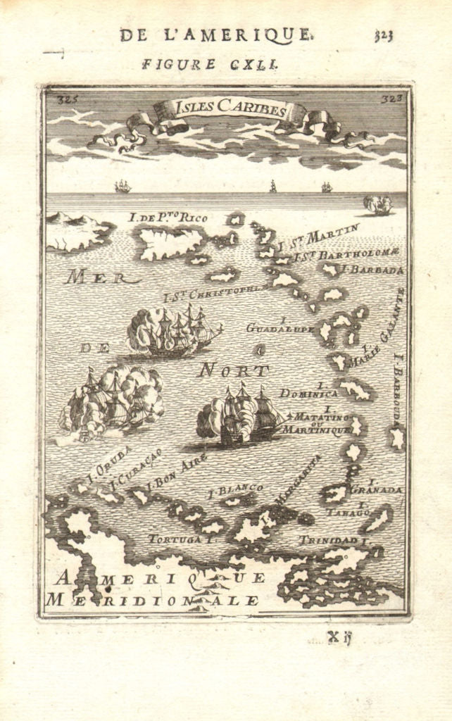 WEST INDIES Caribbean Windward Leeward Islands Barbados Pirates? MALLET 1683 map